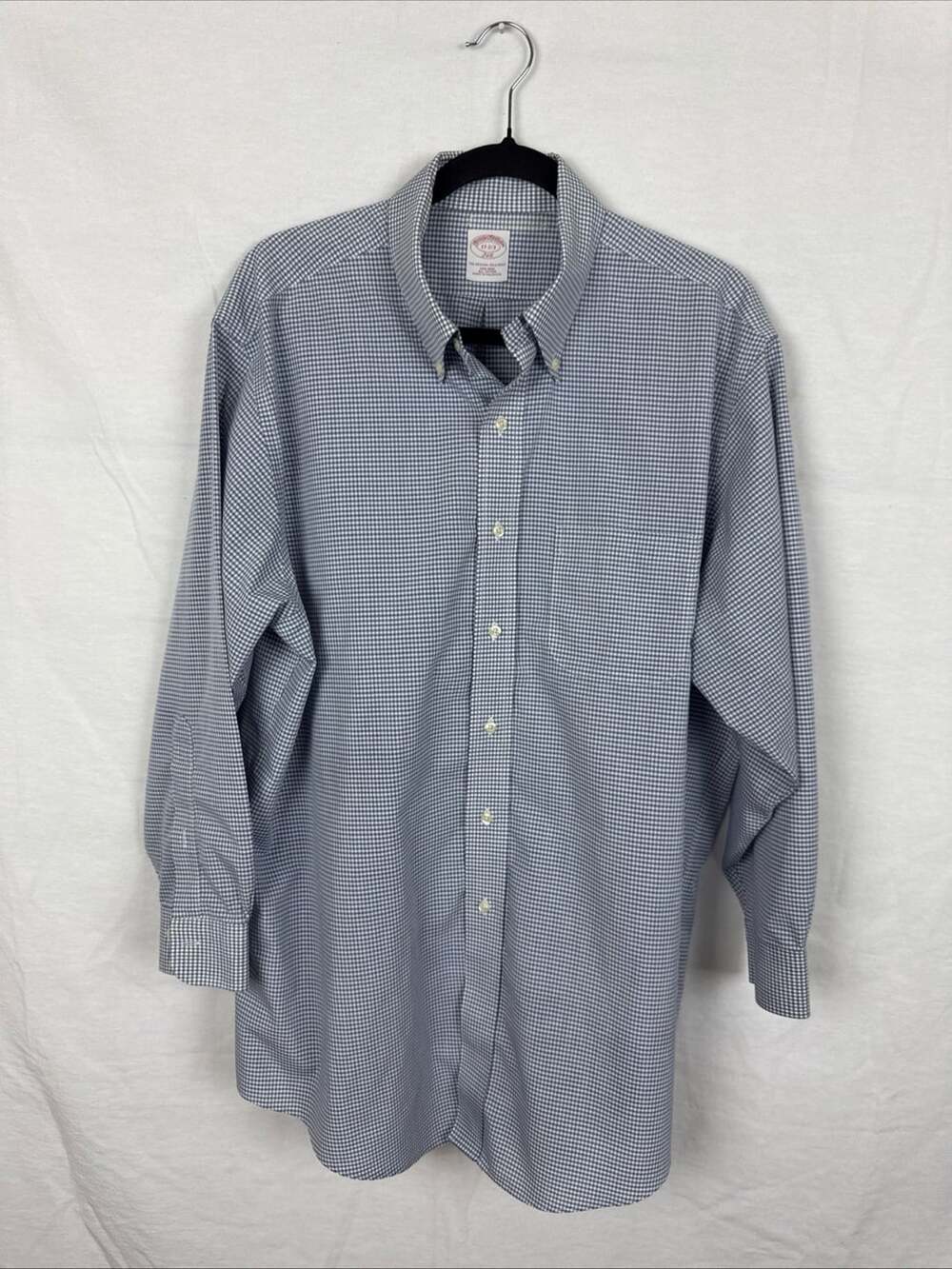 Brooks Brothers Gingham Button Down Shirt Size 17-2/3 Blue